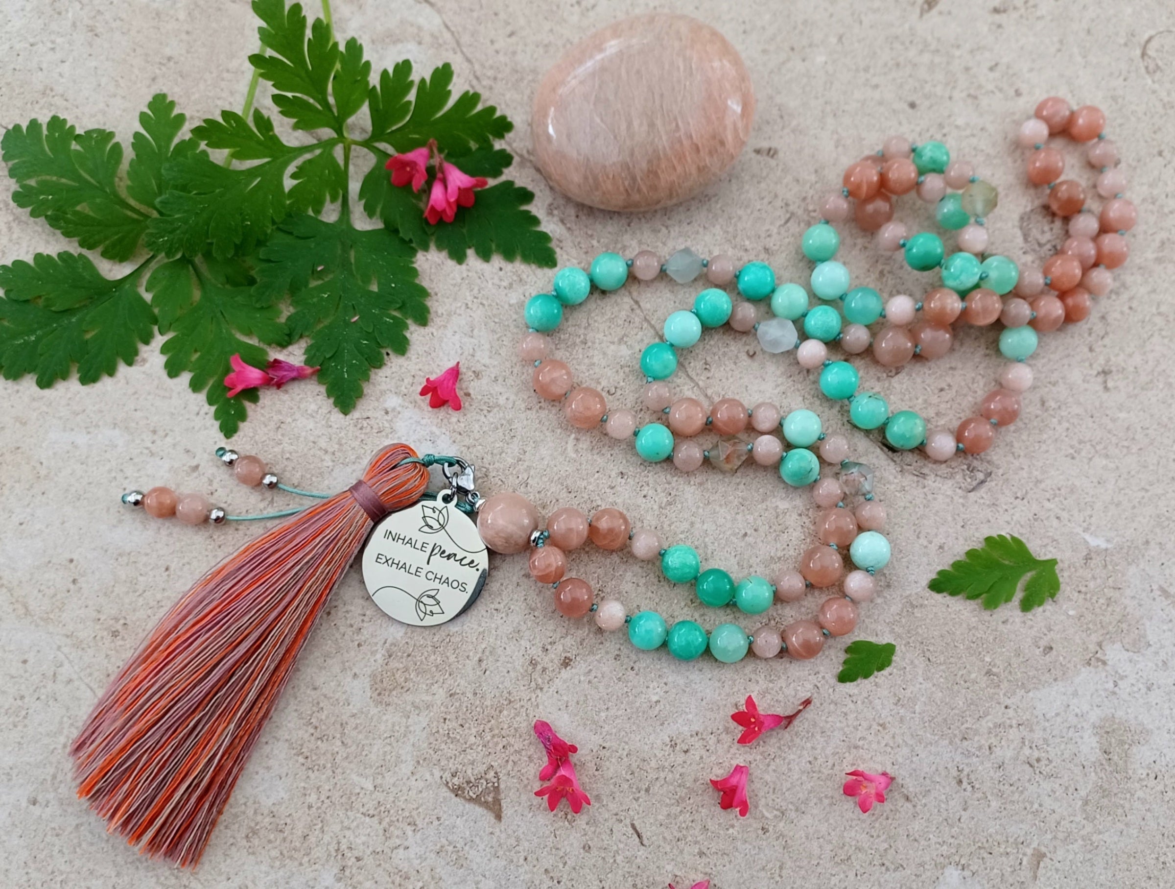 Mala INHALE peace. Exhale Chaos. (Sonnenstein Chrysopras)