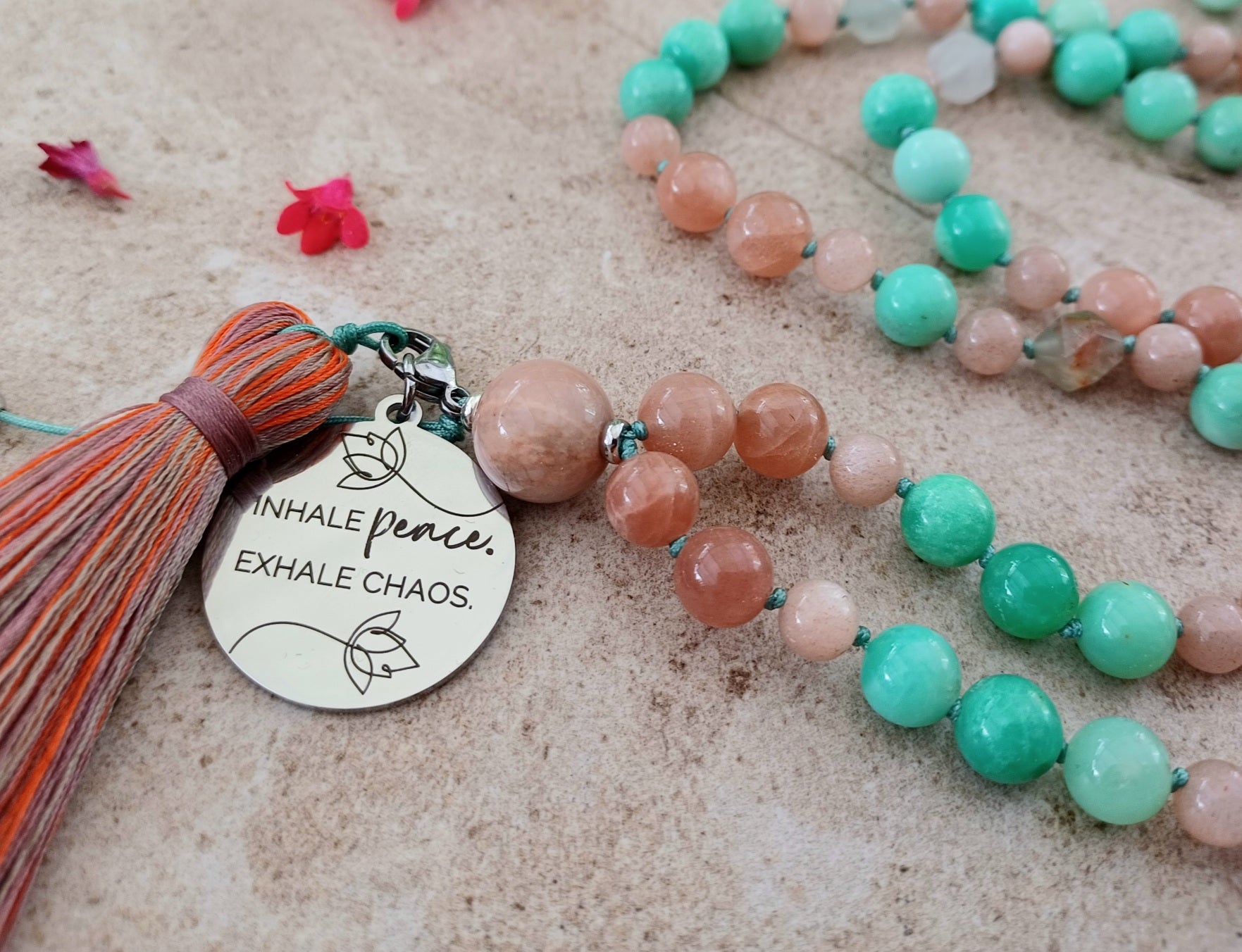 Mala INHALE peace. Exhale Chaos. (Sonnenstein Chrysopras)