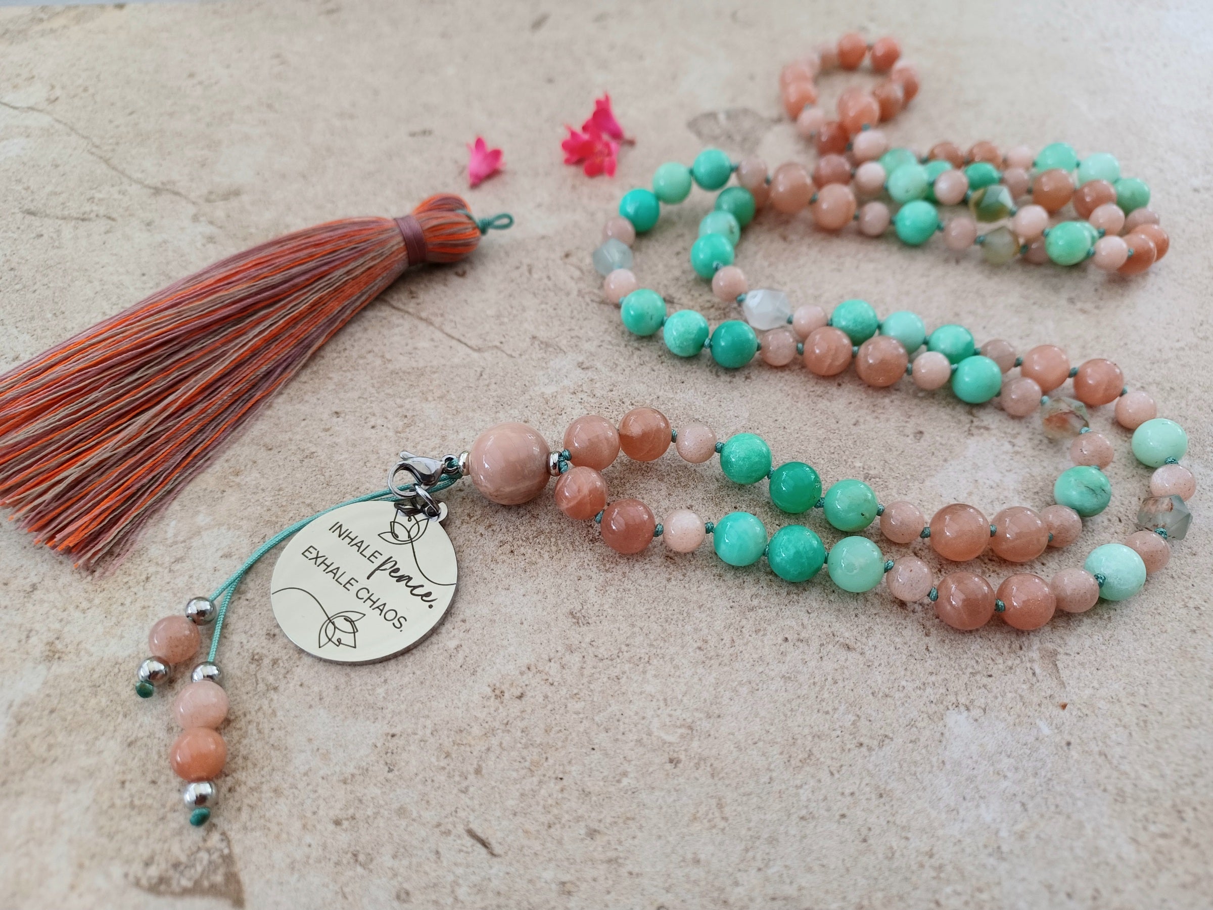 Mala INHALE peace. Exhale Chaos. (Sonnenstein Chrysopras)
