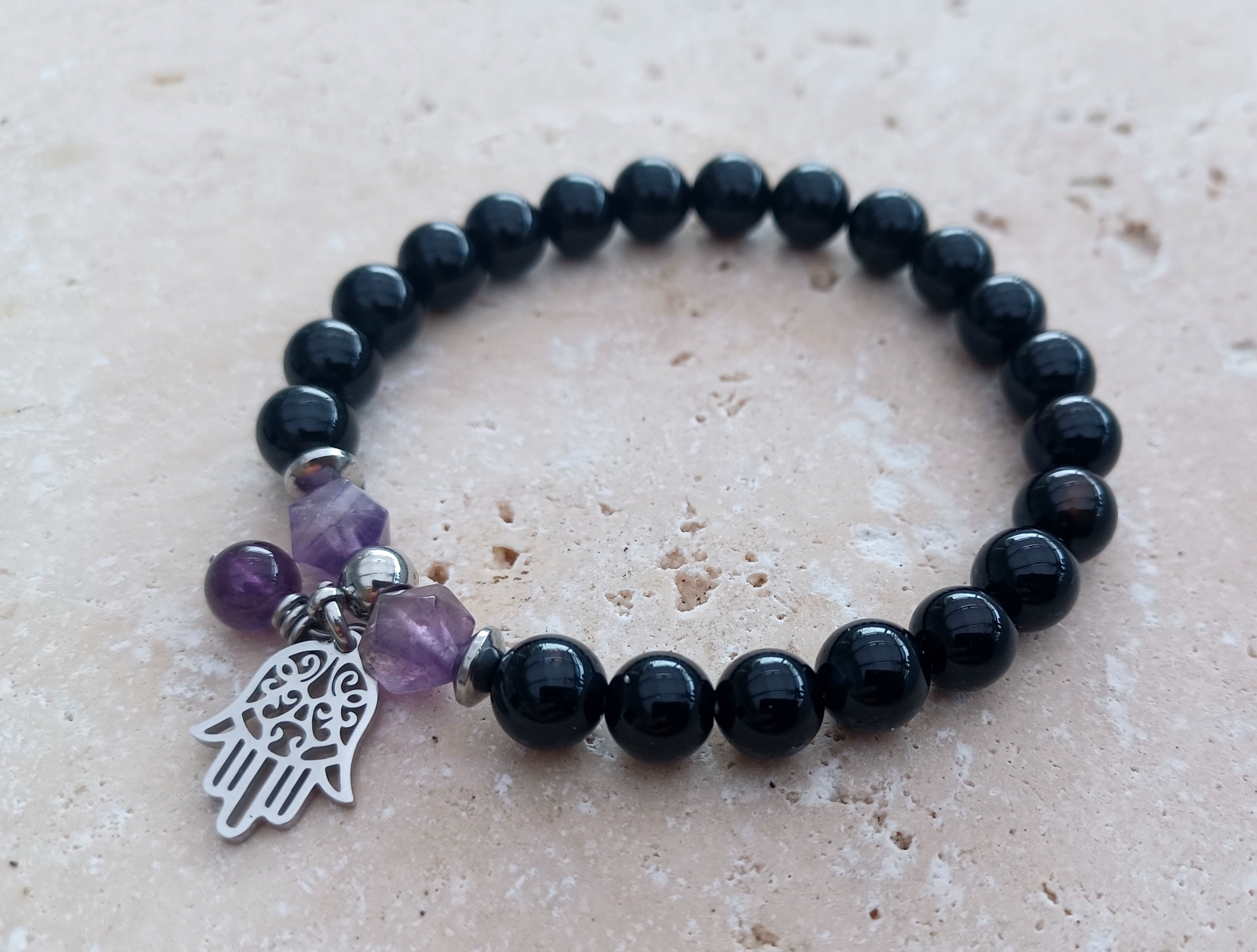 Armband Hand der Fatima (Onyx Amethyst)