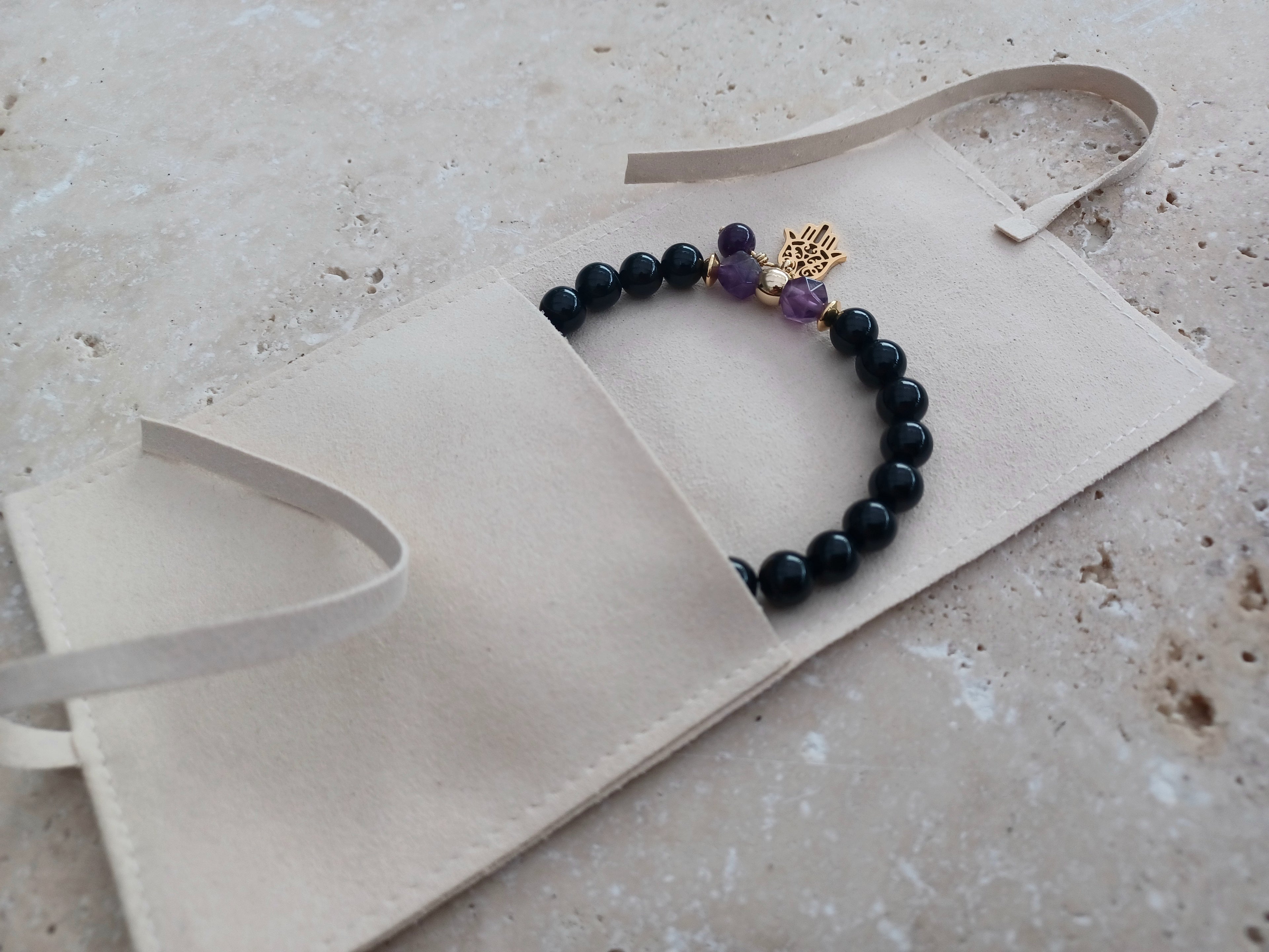 Armband Hand der Fatima (Onyx Amethyst)