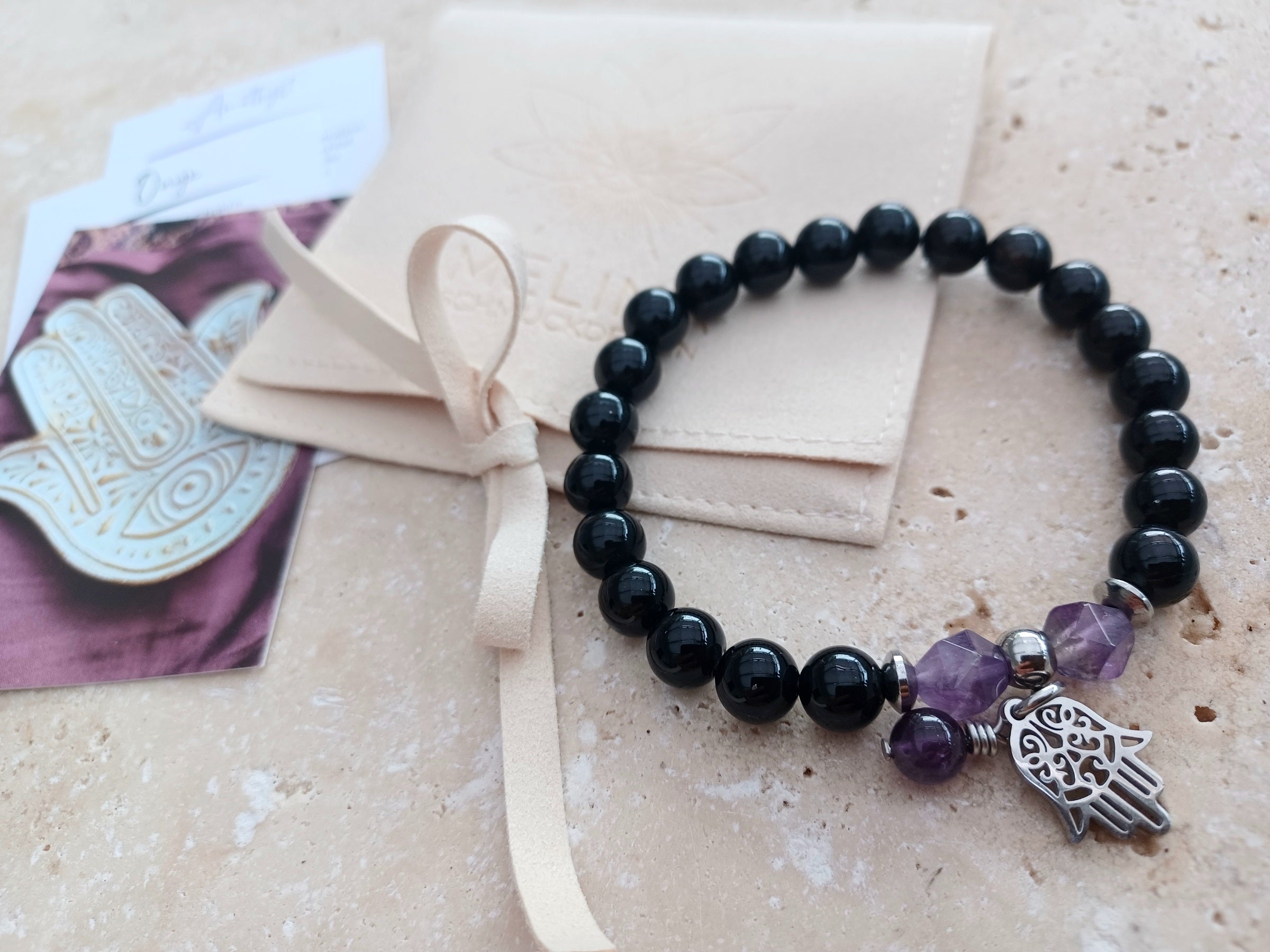 Armband Hand der Fatima (Onyx Amethyst)