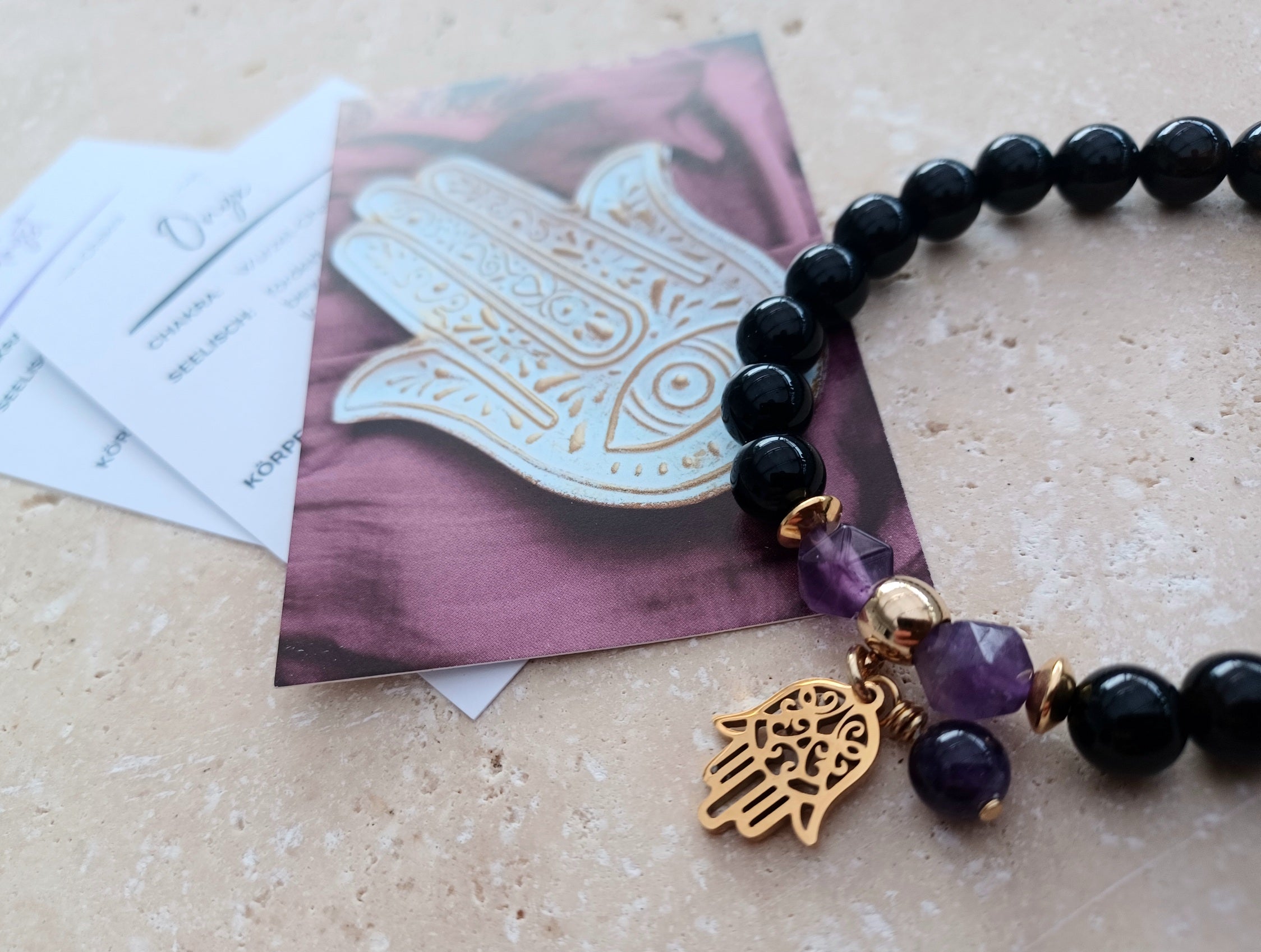 Armband Hand der Fatima (Onyx Amethyst)