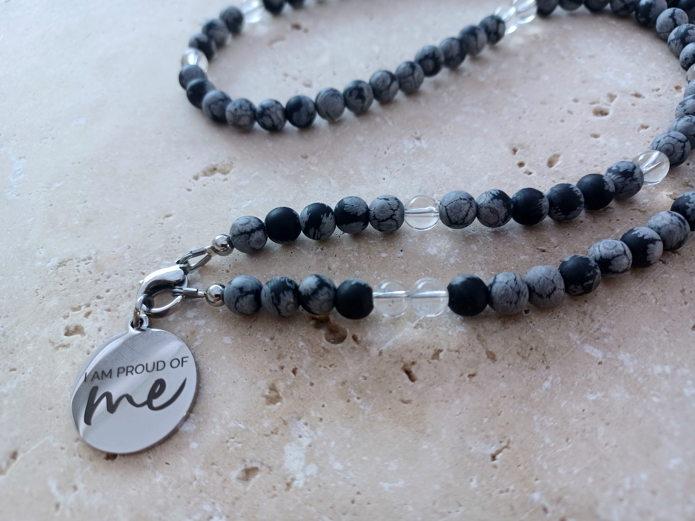 Kette I AM PROUD OF me (Obsidian Bergkristall)