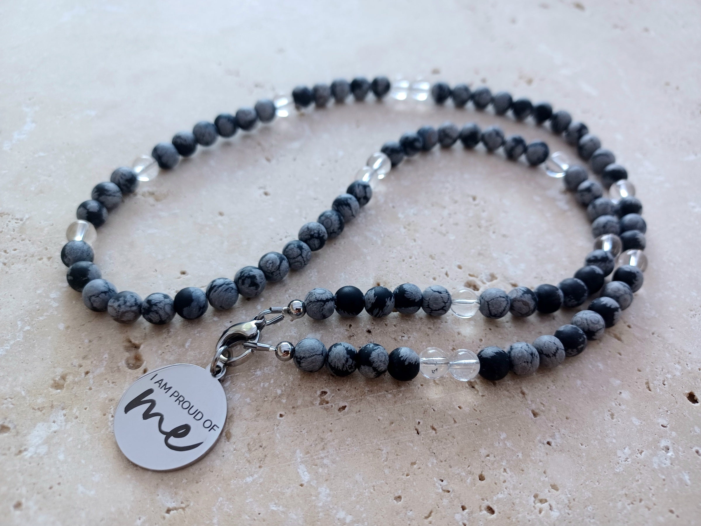 Kette I AM PROUD OF me (Obsidian Bergkristall)