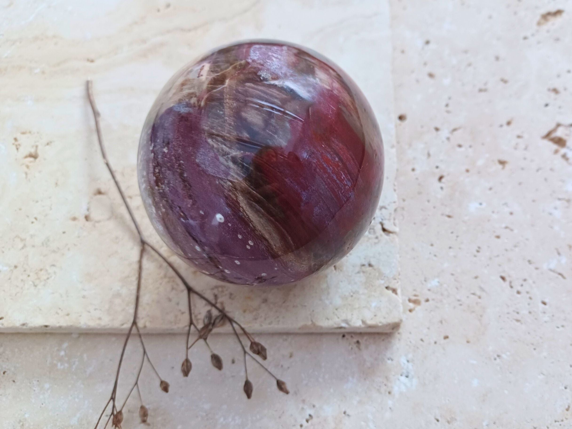Versteinertes-Holz Kugel - Erdung und Geduld