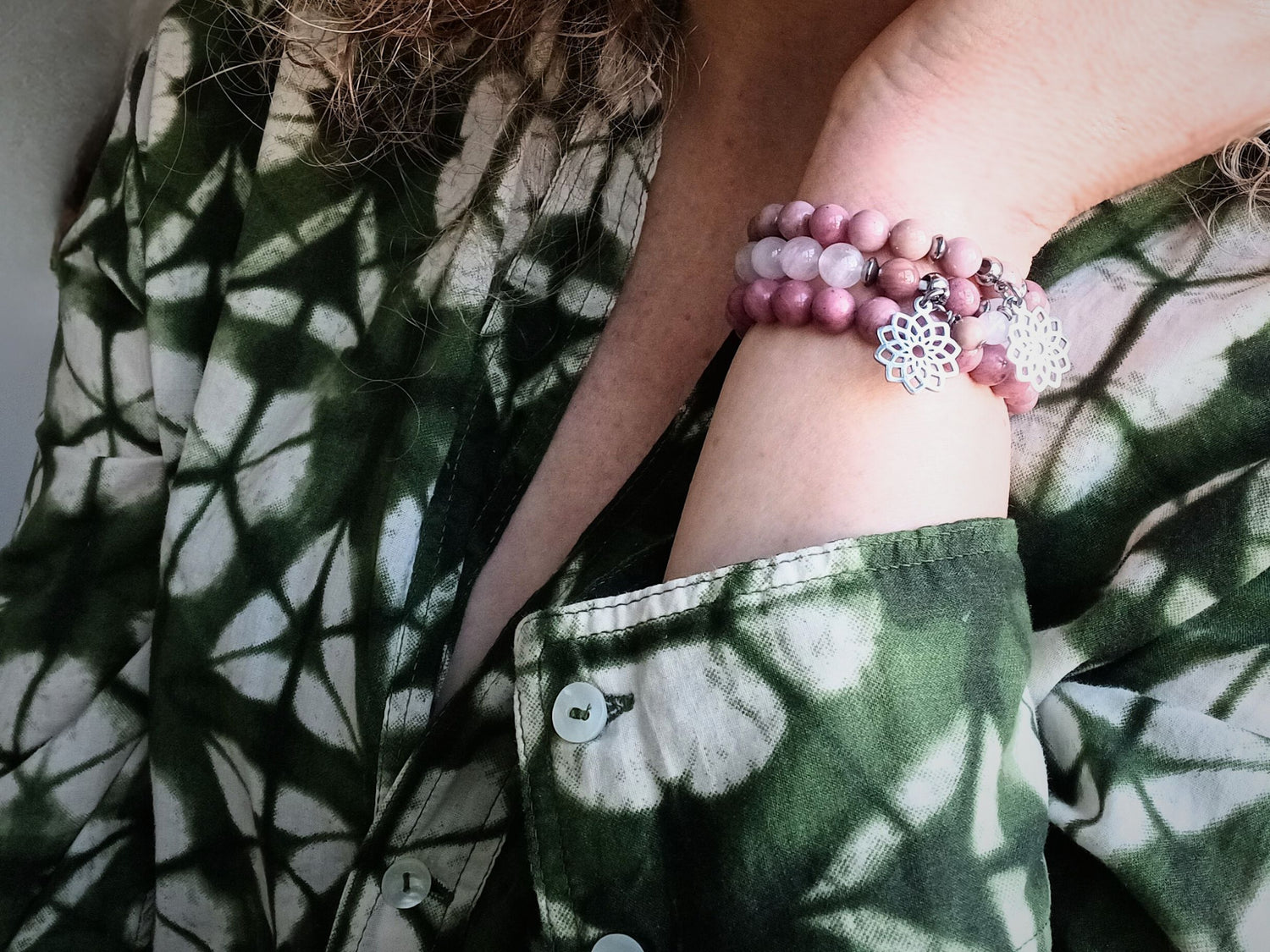Armband Lotusblume (Rhodonit)